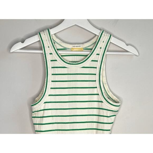MOTHER The Chin Ups High Road Striped Green & White Bodysuit Women's Size S - Picture 3 of 8